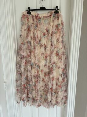 Fashion Nova Giselle Blush Mesh Floral Maxi Skirt